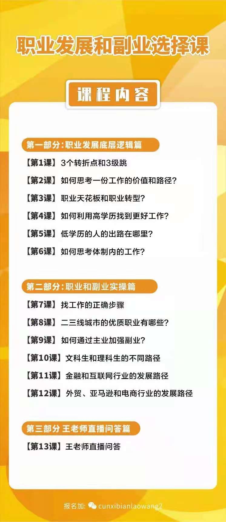 村西边老王-职业发展和副业选择课 1